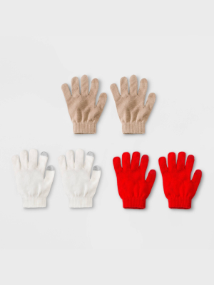 Women's 3pk Magic Gloves - Wild Fable™ Tan/white/red One Size