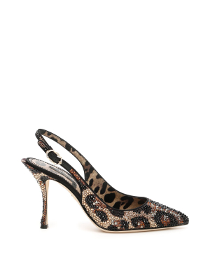 Dolce & Gabbana Leopard Print Embellished Slingback Pumps