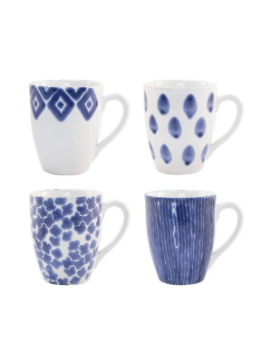 Vietri Viva Santorini Assorted Mugs - Blue & White - Set Of 4