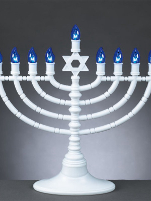 Rite Lite 11.5" Traditional Style Led Battery Powered Hanukkah Menorah - White/blue