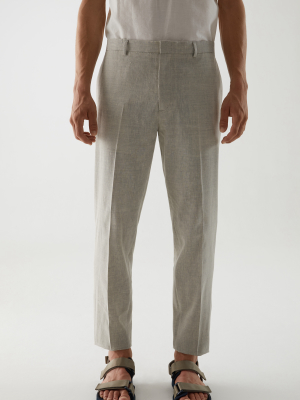 Linen-wool Mix Slim-fit Trousers