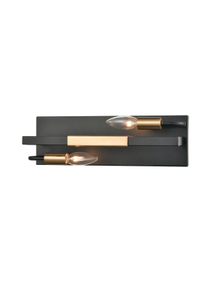 Heathrow 2-light Vanity Light In Matte Black And Satin Brass