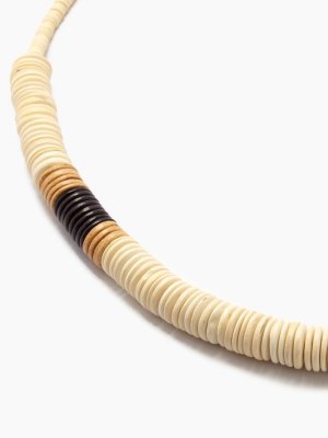 White Bold Coconut Pucalet Long Necklace With Natural And Black Accents