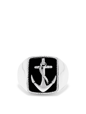 Effy Men's Sterling Silver Onyx Anchor Ring, 6.00 Tcw