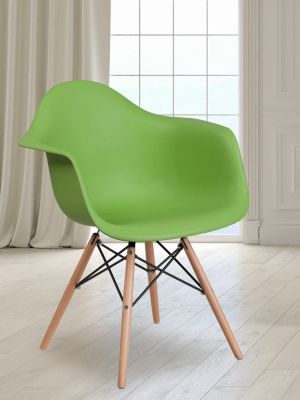 Flash Furniture Alonza Series Plastic Chair With Arms And Wooden Legs