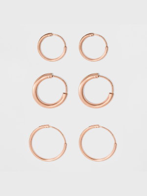 Endless Hoop Rose Gold Over Sterling Silver Small Three Earring Set 3pc- A New Day™ Rose Gold