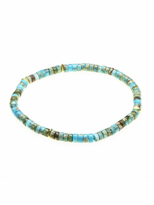 Jean Claude Randel Agate Turquoise And Jade Bead Stretchable Bracelet