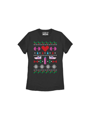 Women's Chin Up Ugly Christmas Workout T-shirt