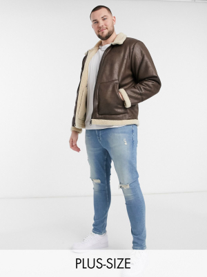 Only & Sons Plus Aviator Jacket In Brown