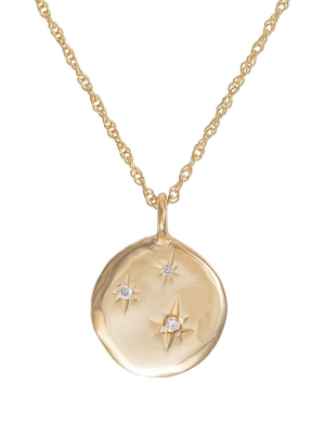 Stars In The Sky - 14k Gold Three Diamond Disc Necklace