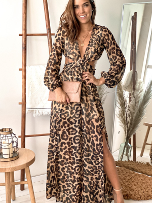 Leopard Maxi Dress With Cut Outs