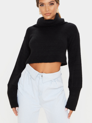 Black Roll Neck Cropped Sweater