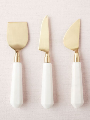 Marble & Brass Cheese Knives (set Of 3)