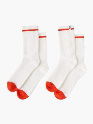 Branded Sport Socks 2 Pack Egret/mandarin Red