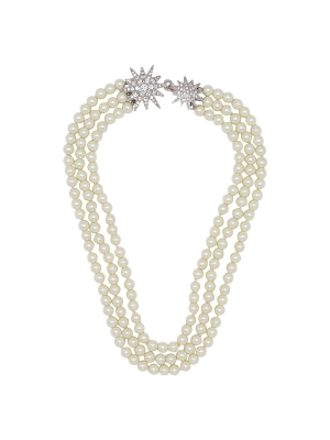 Three Row Pearl Necklace With Starburst Clasp