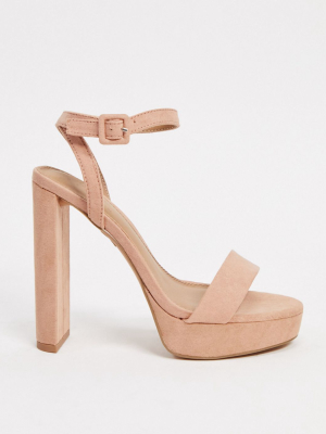 Asos Design Wide Fit Natasha Platform Barely There Heeled Sandals In Beige