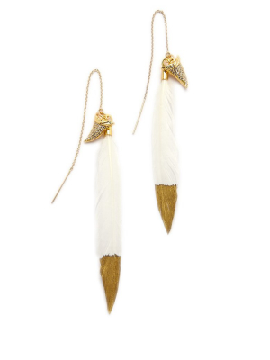 Jaws Feather Earrings - Gold & Ivory White