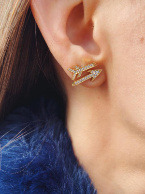 Broken Arrow Stud Earrings With Pavé Diamonds