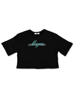 Msgm Kids Logo Printed Cropped T-shirt