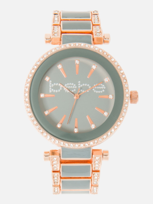 Grey Enamel And Crystal Bebe Logo Watch