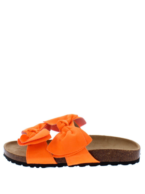 Broadwalk9 Orange Dual Bow Mule Slide Flat Sandal