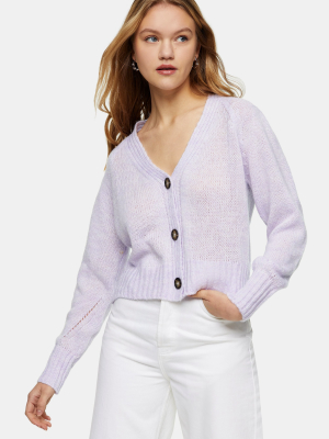 Lilac Cropped Knitted Cardigan