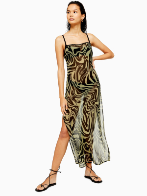 Khaki Chiffon Swirl Maxi Beach Dress