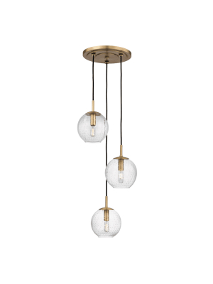 Rousseau 3 Light Pendant With Clear Glass Aged Brass