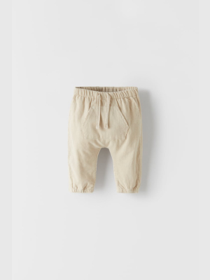 Fine-waled Corduroy Pants With Pouch Pocket
