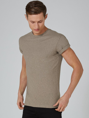 Taupe Linen Look Skinny Fit T-shirt