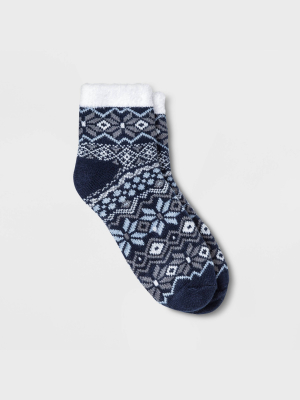 Women's Snowflake Fair Isle Double Lined Cozy Ankle Socks - A New Day™ Navy 4-10