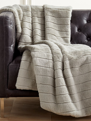 Grey Channeled Faux Fur Throw