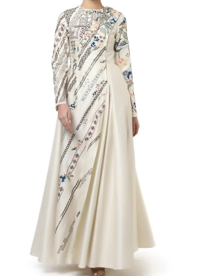 Placket Embroidered Gown