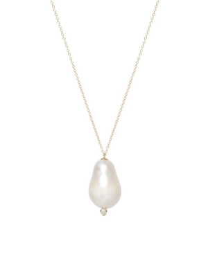14k Baroque Pearl And Prong Diamond Necklace