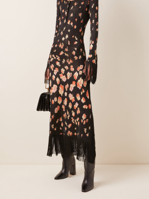 Fringe-trimmed Floral Cotton-blend Jacquard Maxi Dress