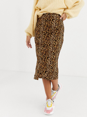 Daisy Street Button Front Midi Skirt In Leopard Print