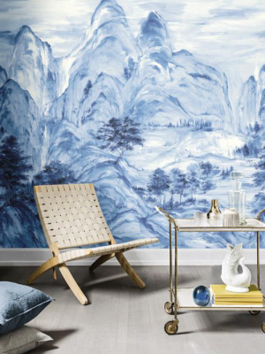 Misty Mountain Wall Mural In Blue From The Tea Garden Collection By Ronald Redding For York Wallcoverings