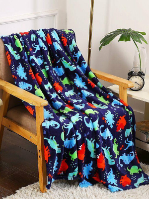 Kate Aurora Ultra Soft & Plush Oversized Dinosaurs Hypoallergenic Throw Fleece Blanket - Multi Color