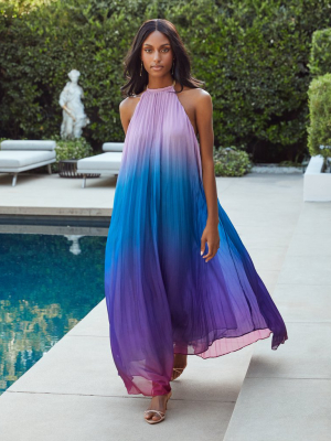 Mykonos Pleated Ombre Halter Maxi Dress - Blue Purple