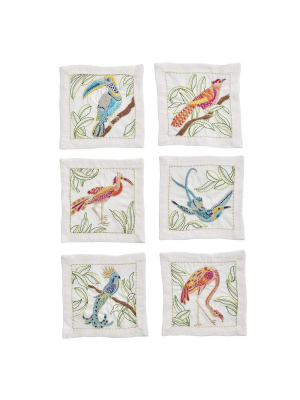 Kim Seybert Birds Of Paradise Cocktail Napkin - Set Of 7 - White & Multi Colored