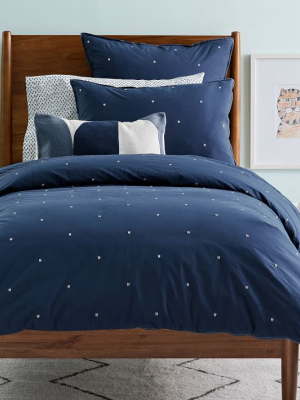 Organic Washed Cotton Percale Duvet Cover & Shams - Shadow Blue