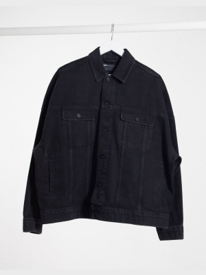 Asos Design Oversized Denim Jacket In Washed Black
