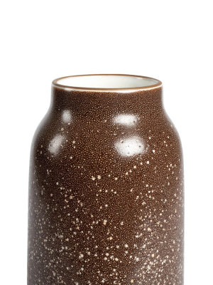 Tall Vase In Matte Brown And Opaque White