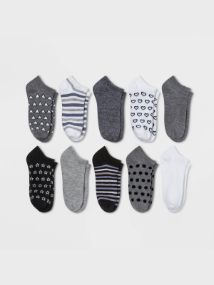 Women's Mixed Geo 10pk Low Cut Socks - Xhilaration™ Black/white/heather Gray 4-10