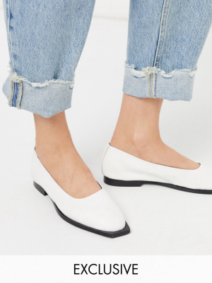 Asra Exclusive Frankie Flat Shoes With Squared Toe In White Leather