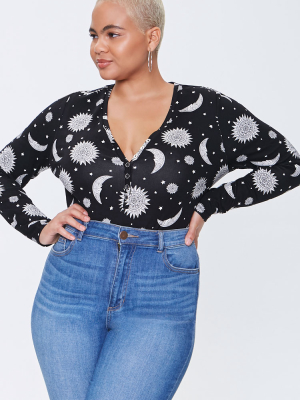 Plus Size Celestial Print Bodysuit