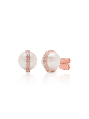 14kt Rose Gold Diamond Pearl Hannah Stud Earrings