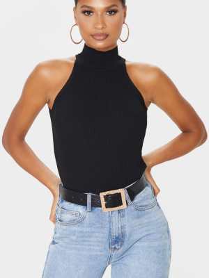 Black High Neck Knitted Sleeveless Top