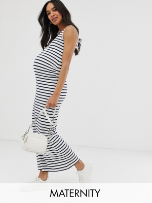 Mamalicious Maternity Organic Cotton Maxi Dress In Blue And White Stripe