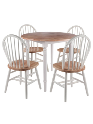 5pc Sorella Round Drop Leaf Table With Windsor Chairs Natural/white - Winsome